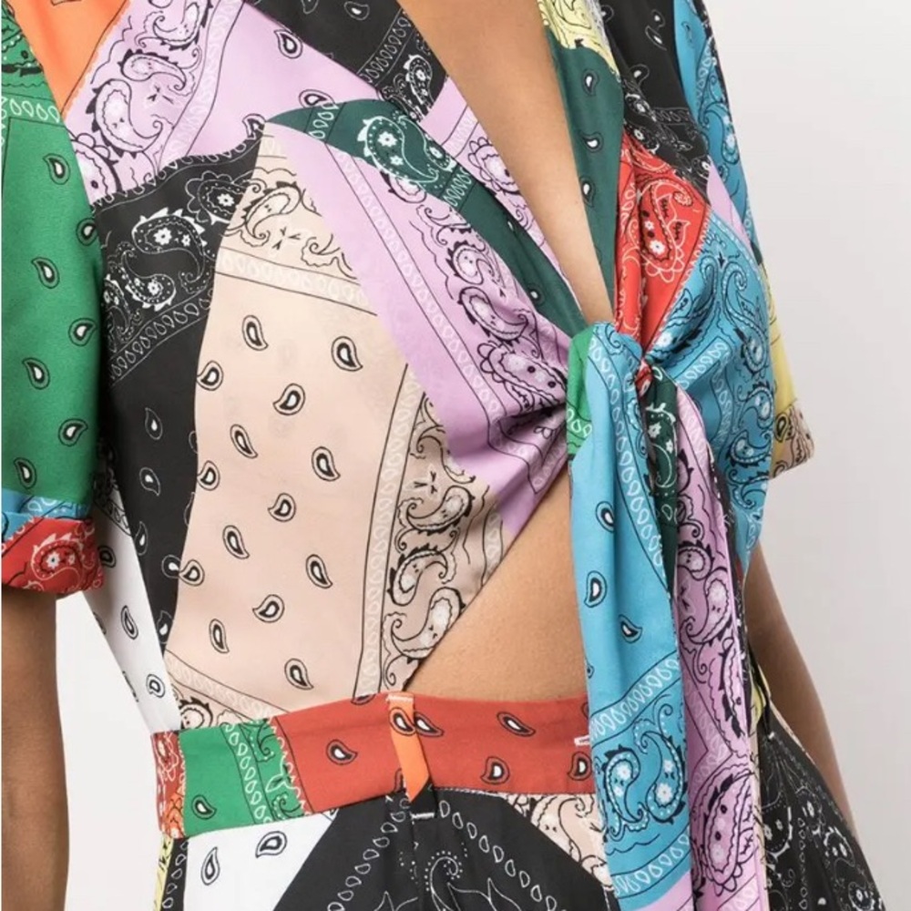 Staud Multicolor Patchwork Midi Dress - image 4